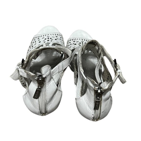 Guess Agenta White Leather Wooden Wedge Heels Sz 6.5 Womens Open Toe Ankle - Picture 13 of 16